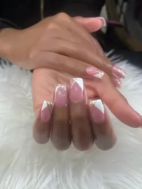 Showanda's recent work: soft pink nails with white French tips